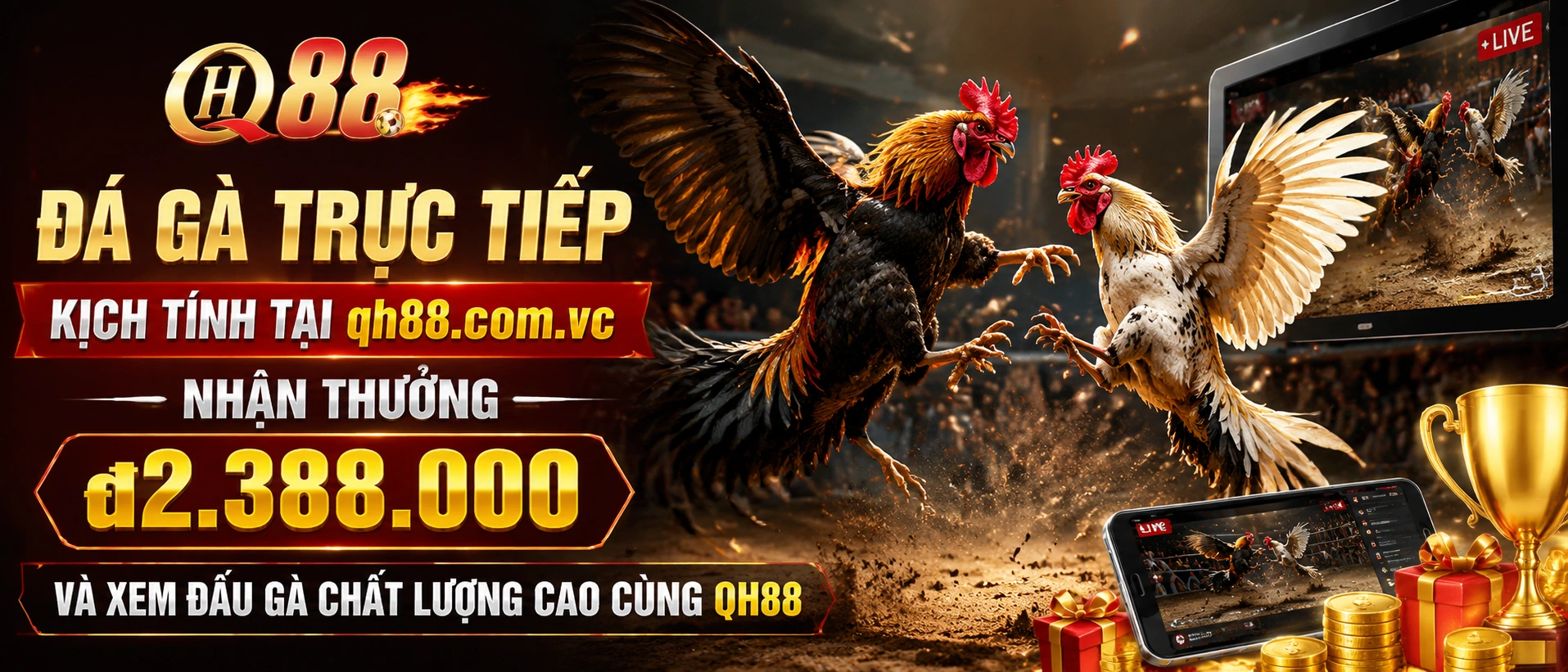 Giao diện Đá Gà QH88 trên thiết bị di động với bố cục danh mục rõ ràng